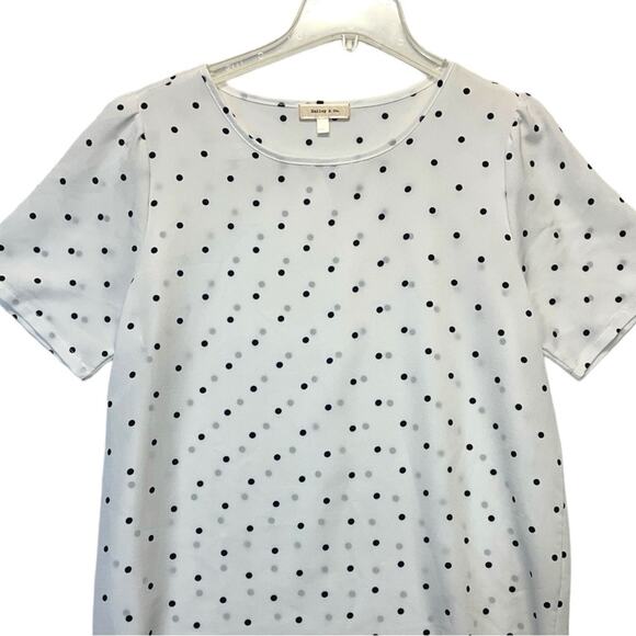 Hailey & Co. Polka Dot Blouse black white short sleeve scalloped hem Size Large - Picture 5 of 11